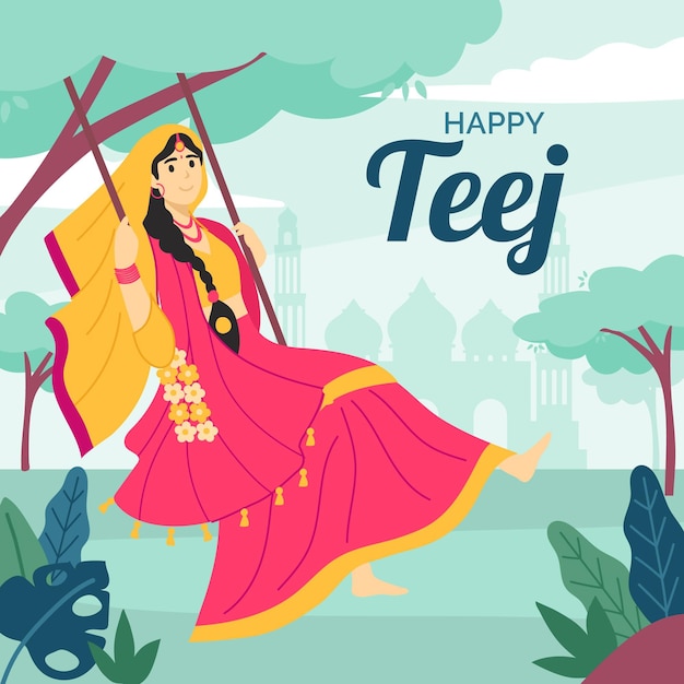 Teej festival celebration illustration