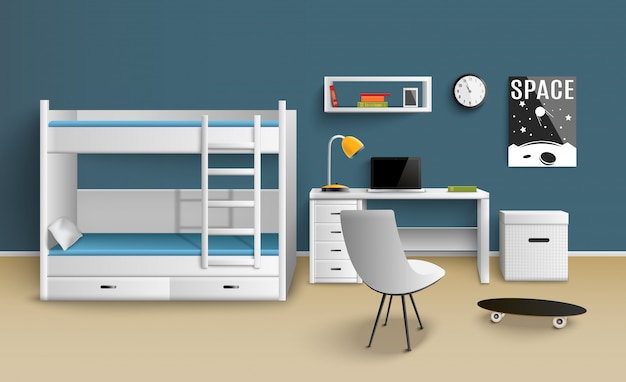 Free Vector teen boy room realistic