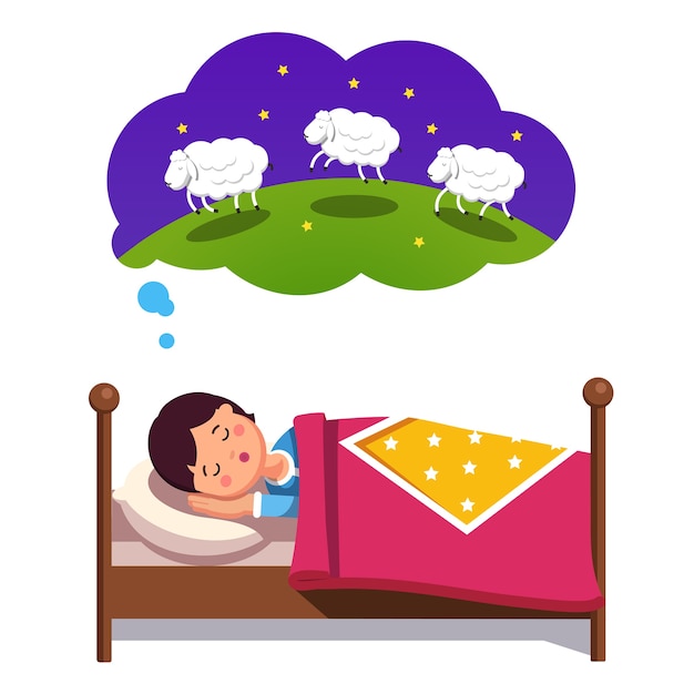 Teen boy trying to sleep counting jumping sheep