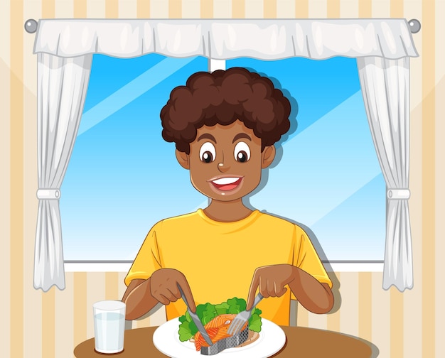 Teenage Boy Having Meal on the Table