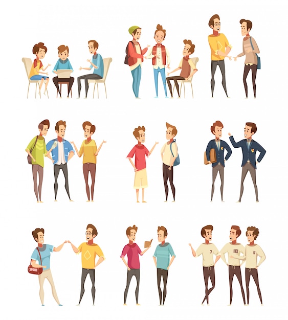 Teenage Boys Groups Cartoon Icons  