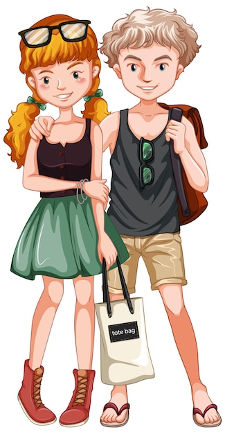 Free vector teenage couple in casual costume