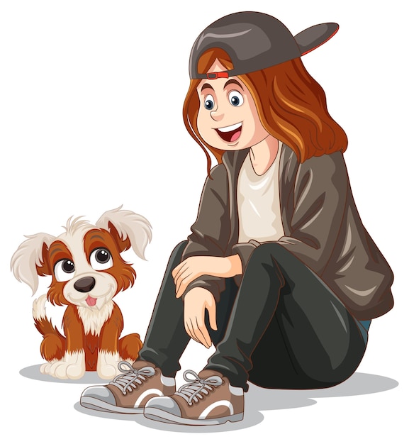 Free Vector teenage girl playing with her dog