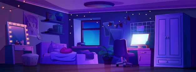 Free Vector teenage girl room interior at night