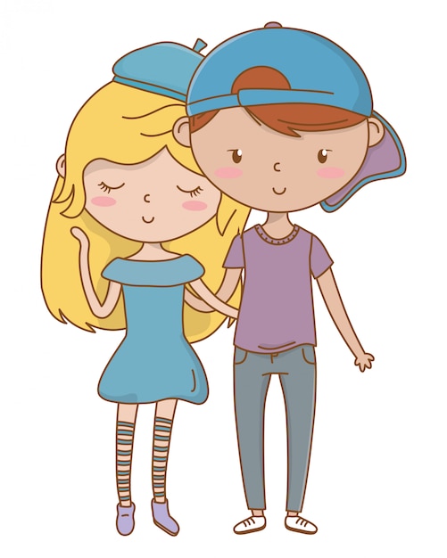 Free vector teenager boy and girl of cartoon