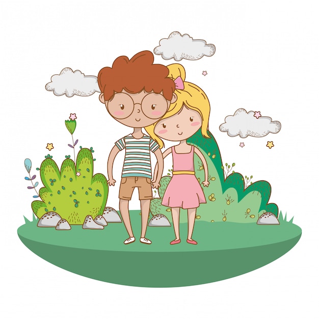 Free vector teenager boy and girl of cartoon