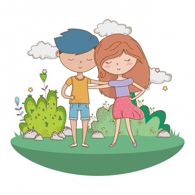 Teenager boy and girl of cartoon 