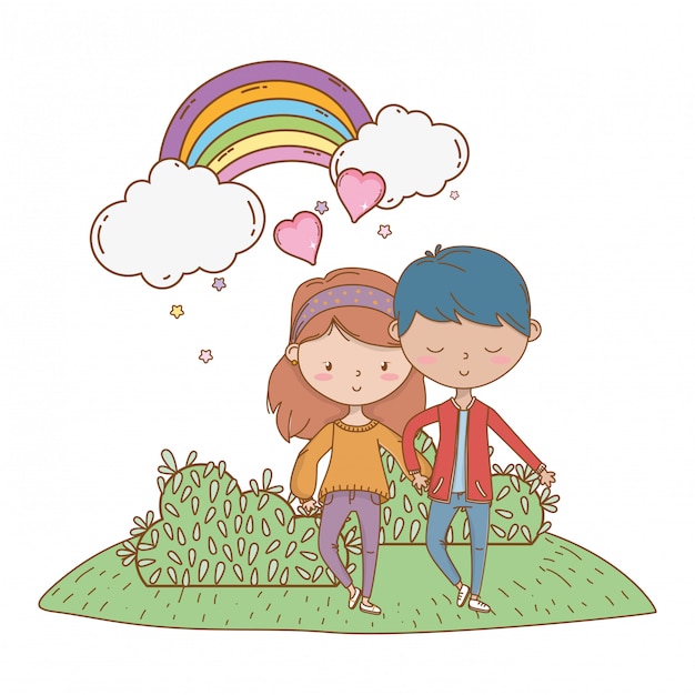 Free Vector teenager boy and girl of cartoon 