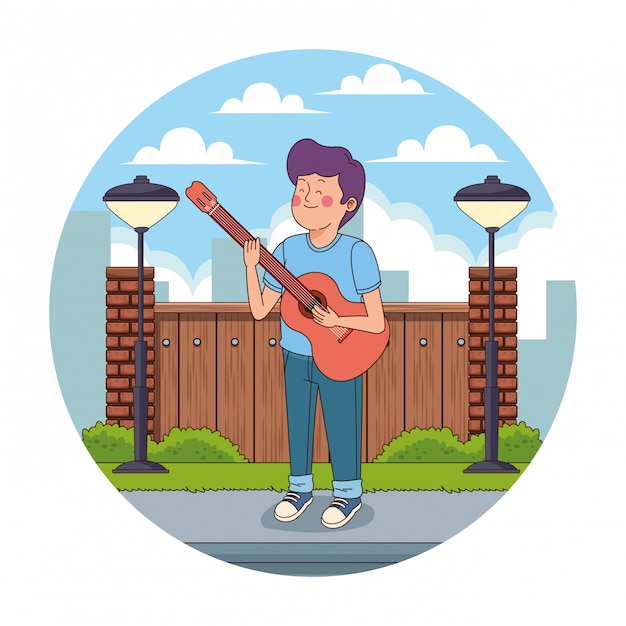 Teenager in the city cartoon round icon