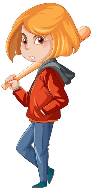 Free Vector teenager girl with baseball bat cartoon character on white backg