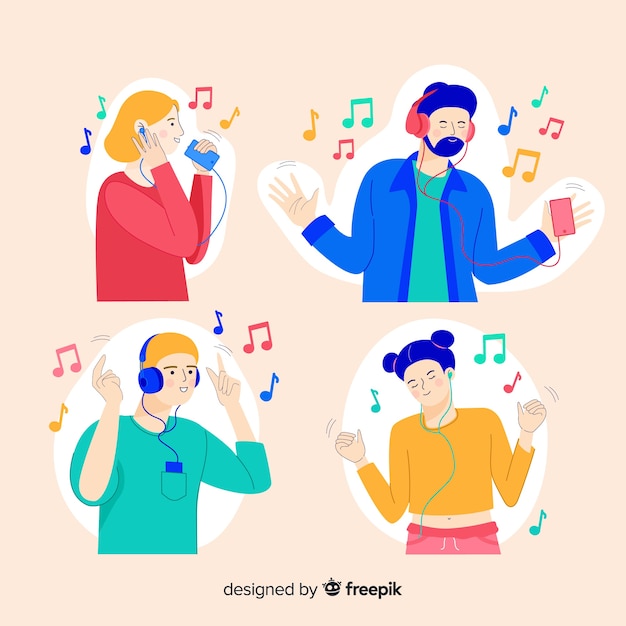 Free Vector teenagers enjoying listening to music