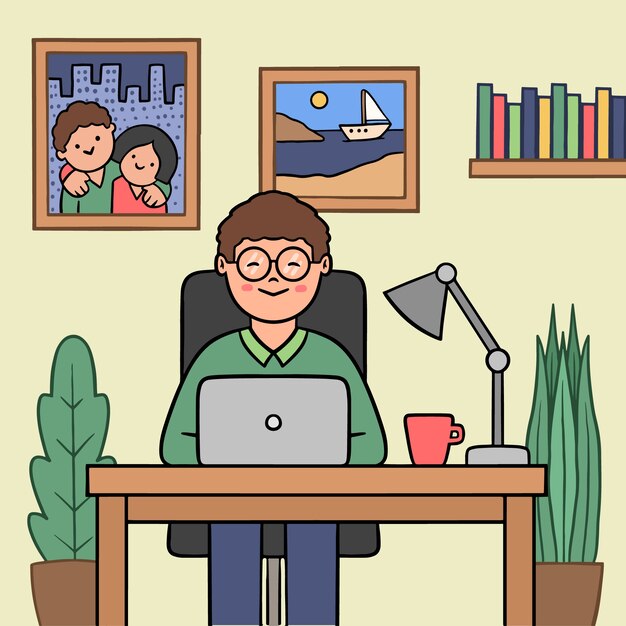 Telecommuting concept with man at home