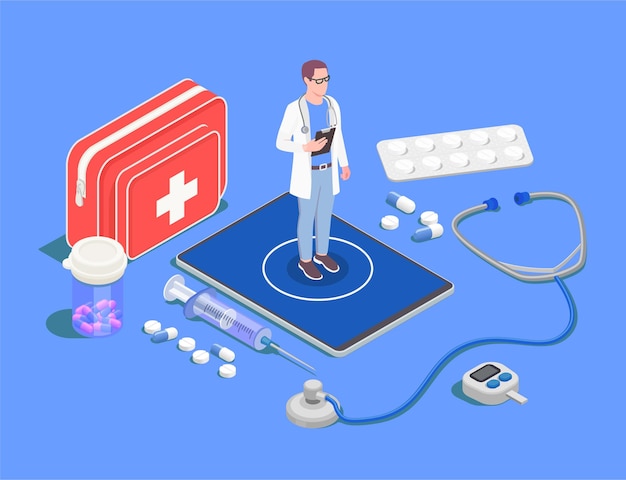 Free Vector telemedicine and digital health isometric illustration