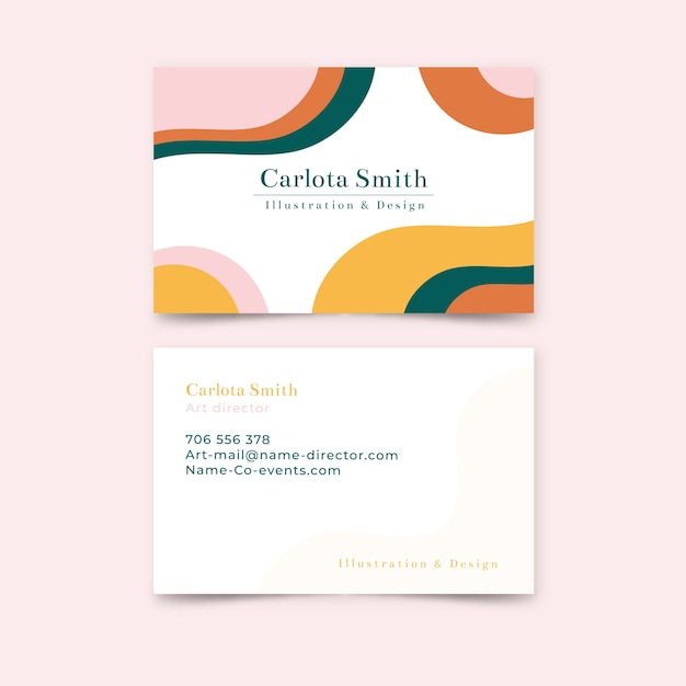 Template abstract business card with pastel-colored stains