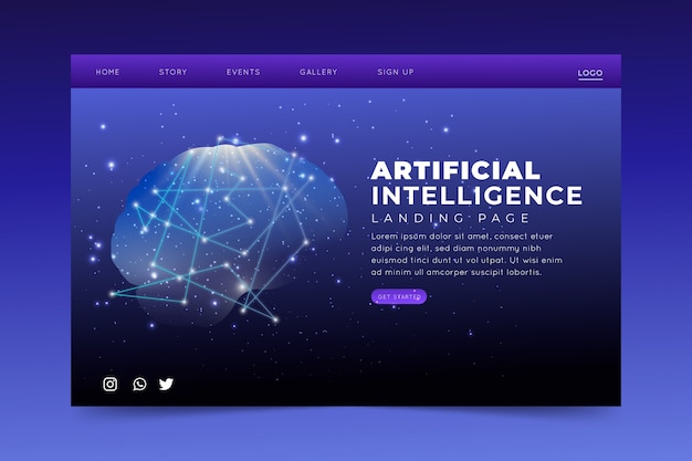 Free Vector template artificial intelligence landing page