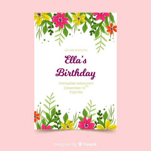 Template birthday invitation floral