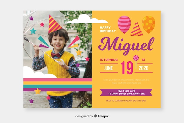 Template children birthday invitation with image