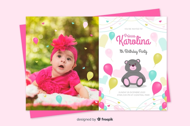 Template children birthday invitation with photo