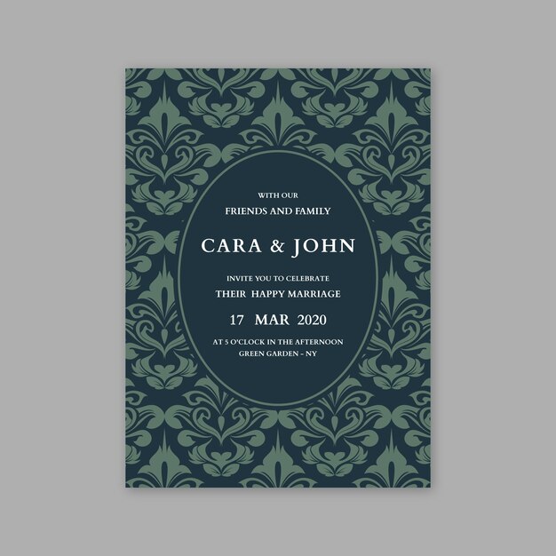 Template damask elegant wedding invitation