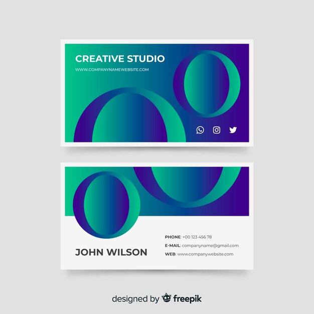 Template duotone gradient shapes business card