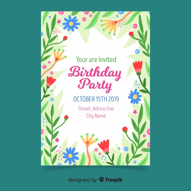 Template floral birthday invitation