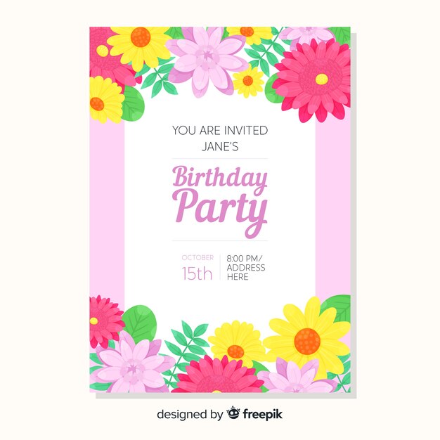 Template floral birthday invitation