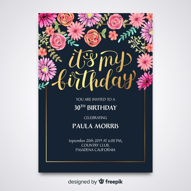 Template floral birthday invitation