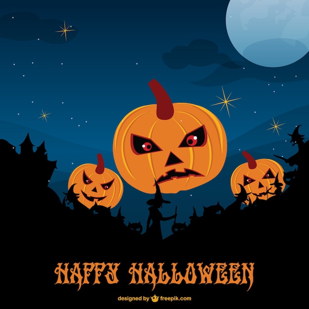 Free Vector template of halloween evil pumpkins and witches