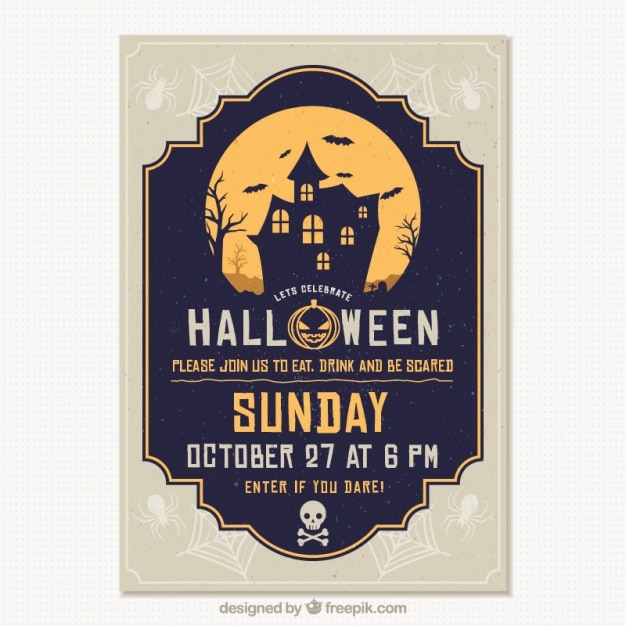 Free Vector template of halloween party brochure haunted house