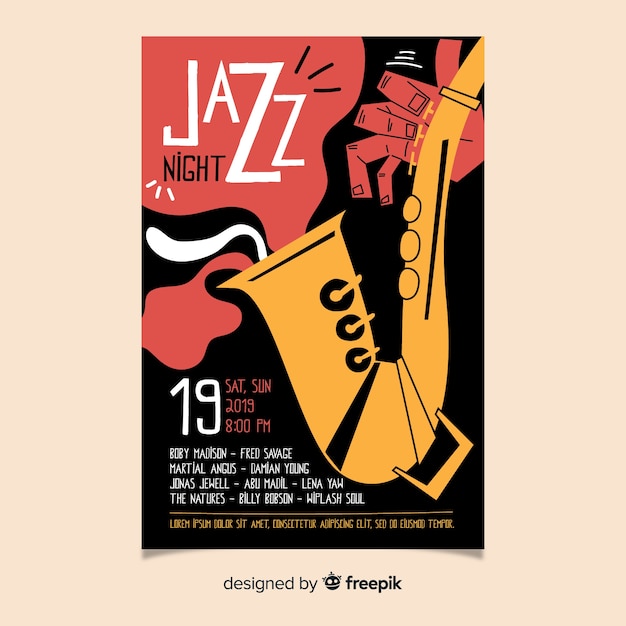 Template hand drawn abstract jazz poster