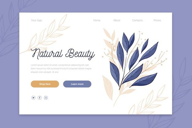 Free Vector template hand drawn nature landing page