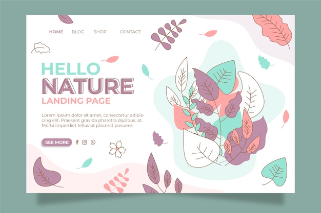 Free Vector template hand-drawn nature landing page