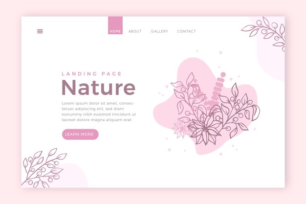 Template hand-drawn nature landing page