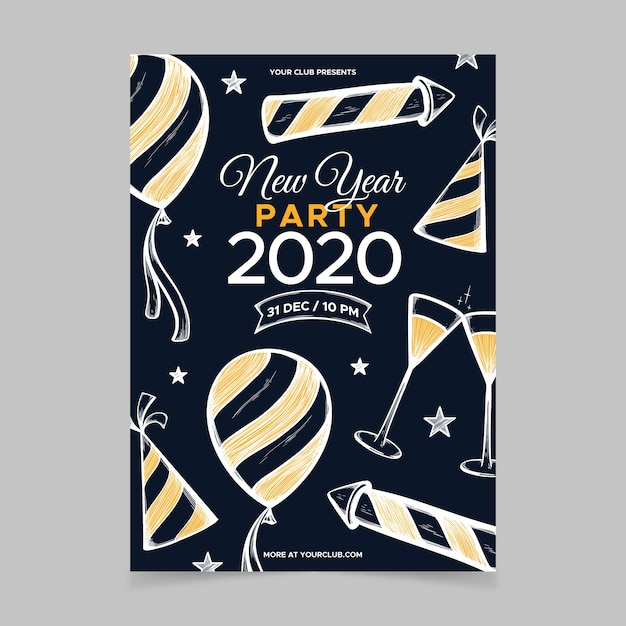 Free Vector template hand drawn new year party flyer