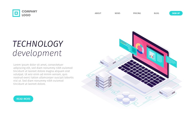 Template isometric technology landing page