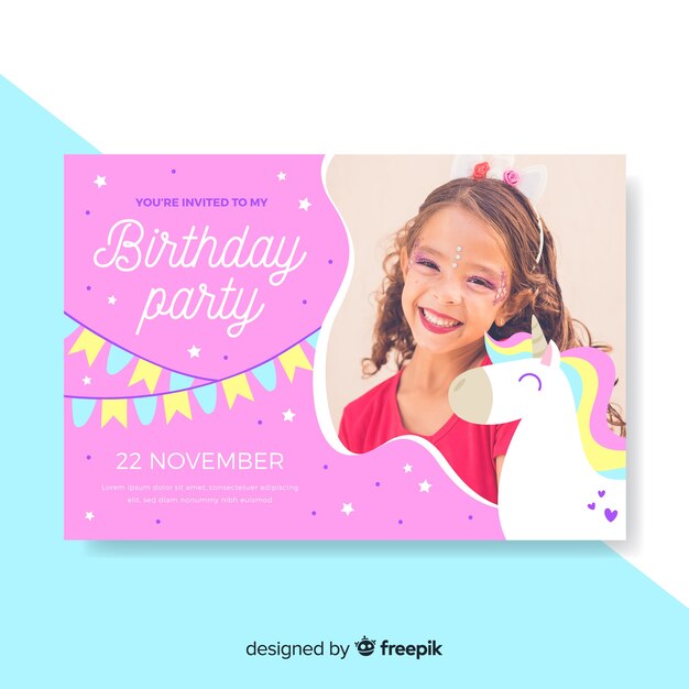 Template kids birthday invitation with image