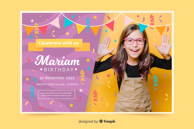 Template kids birthday invitation with photo