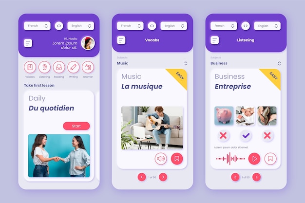 Free Vector template for learning languages app interface