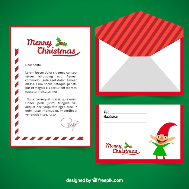 Free Vector template of a letter with a christmas elf