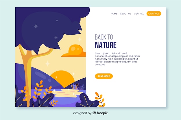 Free Vector template of nature landing page