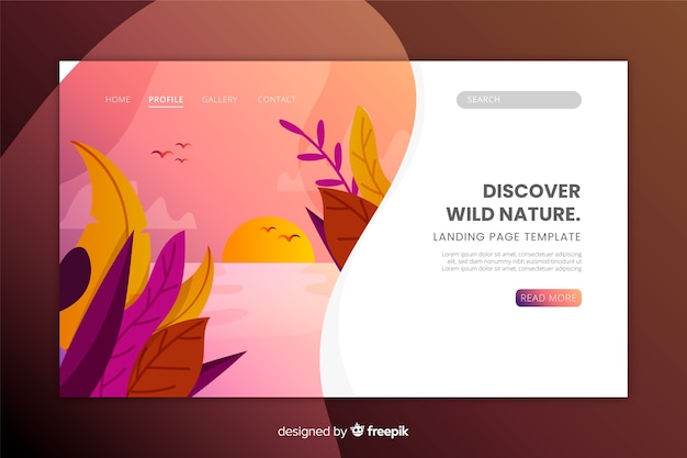 Free Vector template of nature landing page