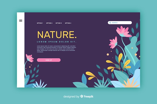 Free Vector template of nature landing page