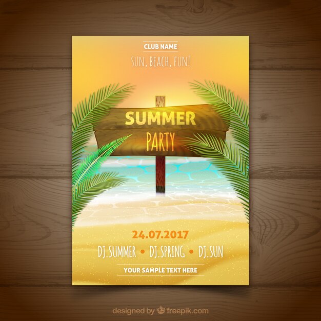 Template of realistic summer party brochure