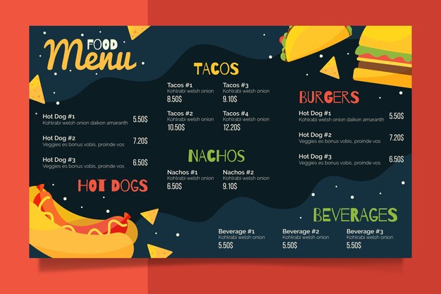 Template restaurant colorful menu