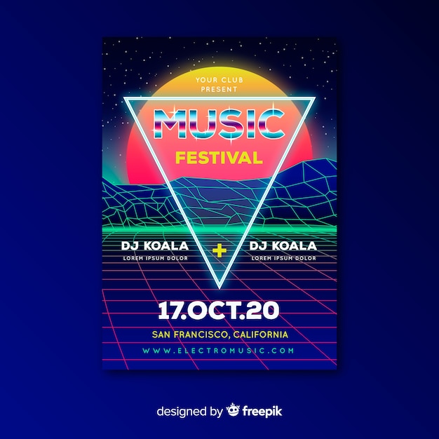 Free Vector template retro futuristic music poster