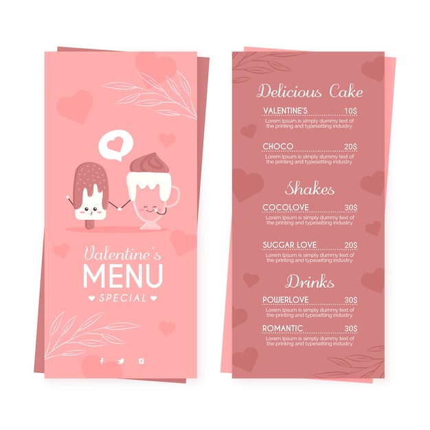 Template valentine's day flat menu