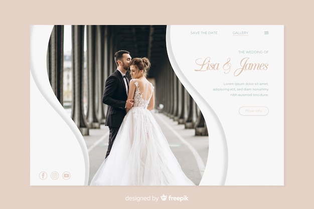 Free Vector template for wedding landing page with photo