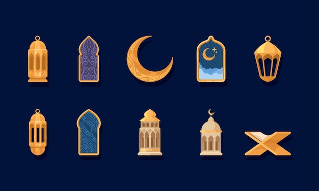 Free Vector ten ramadan muslim celebration icons