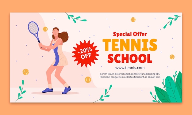 Tennis game horizontal social media promo template