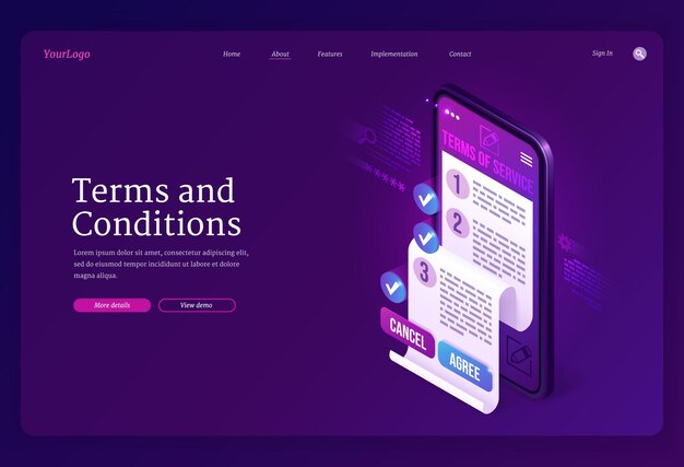 Terms and conditions isometric landing page